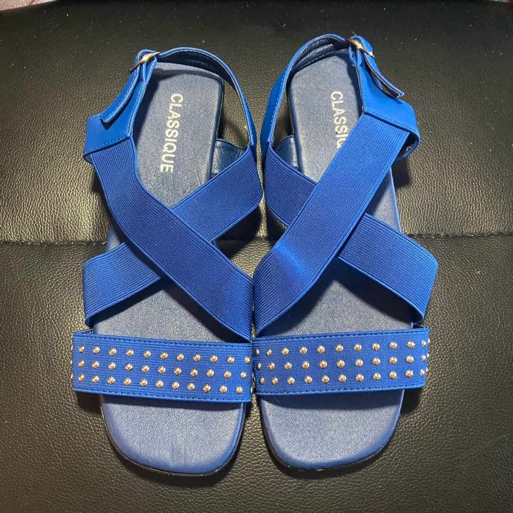 NEW🎉 CLASSIQUE Royal Blue Studded Elastic Strap Sandals Size 8 - Picture 3 of 10